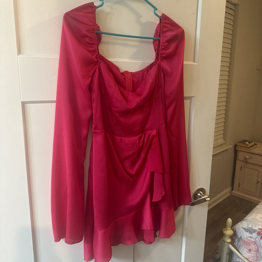 SHEIN Red Mini Dress with Long Sleeves